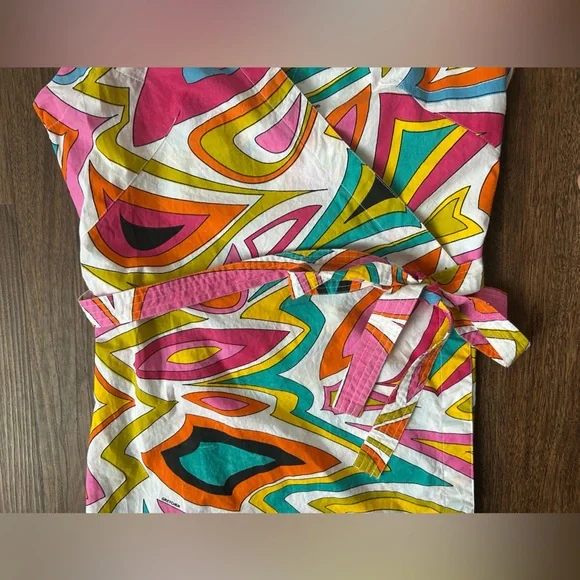 GRETCHEN SCOTT DESIGNS Cotton Sleeveless Wrap Dress Multicolor Geo Abstract | M - Picture 9 of 14